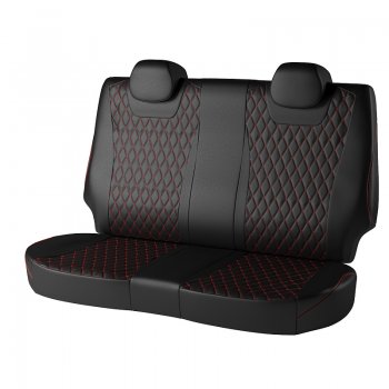 13 949 р. Чехлы для сидений Lord Autofashion Байрон (экокожа)  Volkswagen Polo  5 (2009-2020) седан дорестайлинг, седан рестайлинг (Чёрный, вставка чёрная, строчка красная)  с доставкой в г. Пермь. Увеличить фотографию 2
