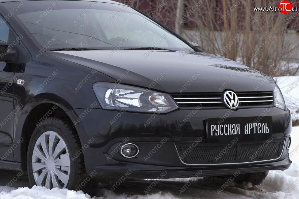 2 099 р. Защитная сетка решетки переднего бампера РА (Highline) Volkswagen Polo 5 хэтчбек дорестайлинг (2009-2015)  с доставкой в г. Пермь