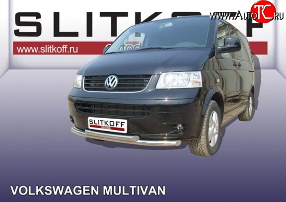 14 749 р. Двойная защита переднего бампера из труб диаметрами по 57 мм Slitkoff Volkswagen Transporter T5 дорестайлинг (2003-2009) (Цвет: нержавеющая полированная сталь)  с доставкой в г. Пермь