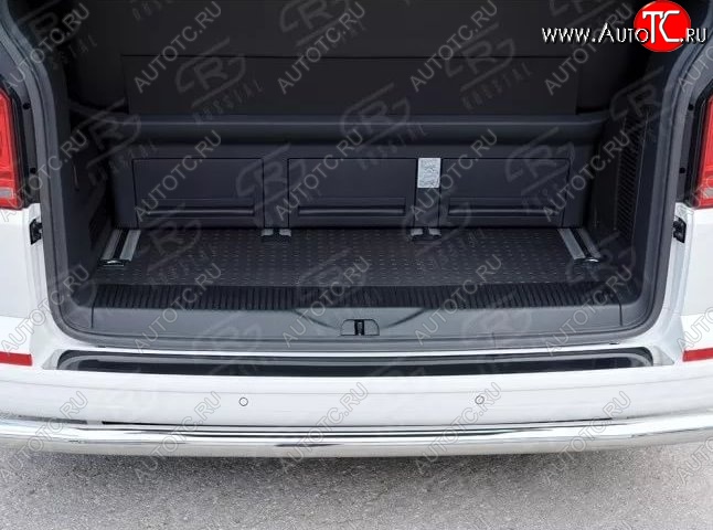 1 999 р. Накладка защитная на верхнюю часть заднего бампера Russtal Volkswagen Caravelle T6 дорестайлинг (2015-2019) (Нержавейка полированная)  с доставкой в г. Пермь