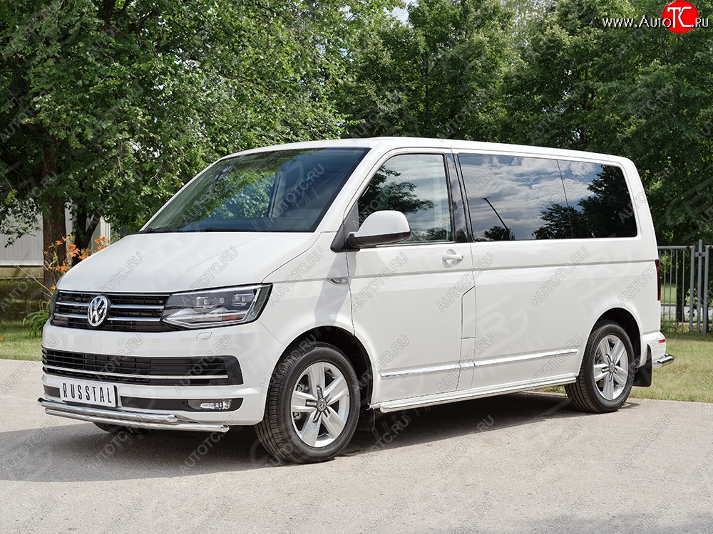 19 549 р. Защита переднего бампера (2 трубыØ42 мм, нержавейка) SLITKOFF Volkswagen Caravelle T6 дорестайлинг (2015-2019)  с доставкой в г. Пермь