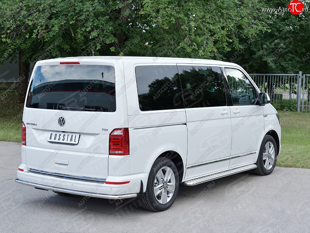 15 999 р. Защита заднего бампера (Ø42 мм, нержавейка, длинная версия) SLITKOFF Volkswagen Caravelle T6 дорестайлинг (2015-2019)  с доставкой в г. Пермь
