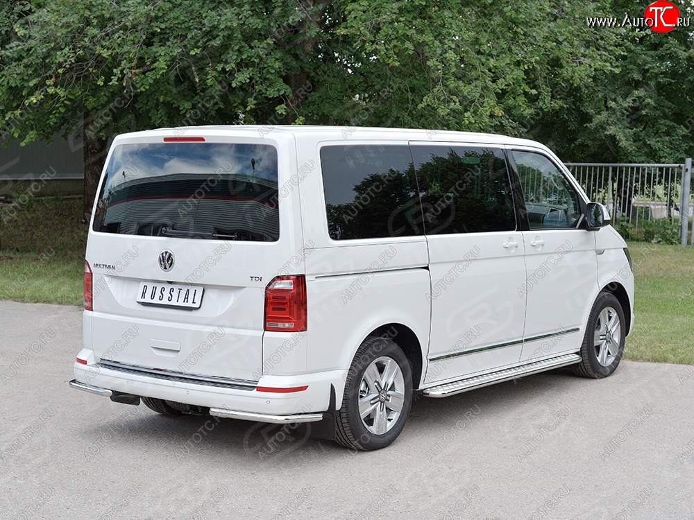 14 449 р. Защита заднего бампера (Ø42 мм, нержавейка, уголки) SLITKOFF Volkswagen Caravelle T6 дорестайлинг (2015-2019)  с доставкой в г. Пермь
