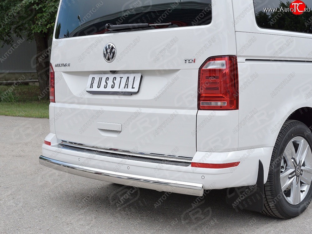 11 599 р. Защита заднего бампера (Ø75x42 мм, нержавейка, длинная база) Russtal Volkswagen Caravelle T6 дорестайлинг (2015-2019)  с доставкой в г. Пермь