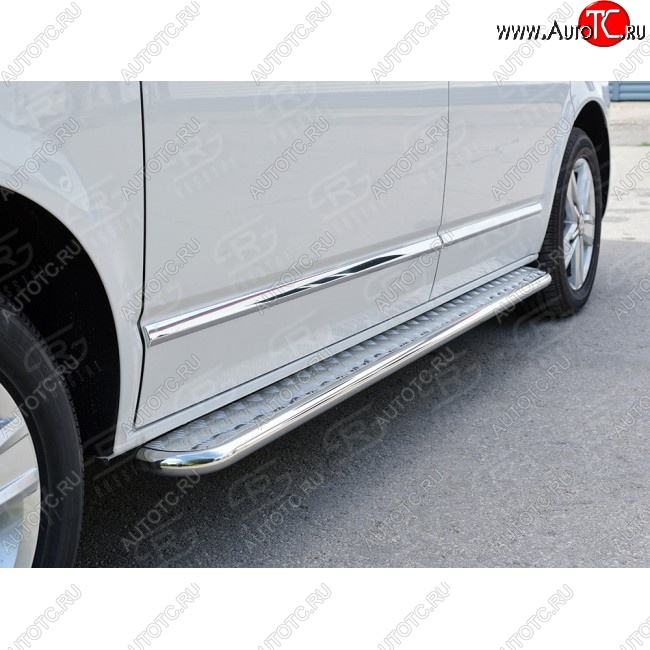 14 449 р. Левая широкая защита порогов с трубой диаметром 42 мм SLITKOFF Volkswagen Multivan T6 дорестайлинг (2016-2019)  с доставкой в г. Пермь