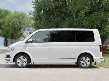 12 749 р. Правая защита порогов SLITKOFF из круглой трубы d63 мм v2 Volkswagen Multivan T6 дорестайлинг (2016-2019)  с доставкой в г. Пермь. Увеличить фотографию 2