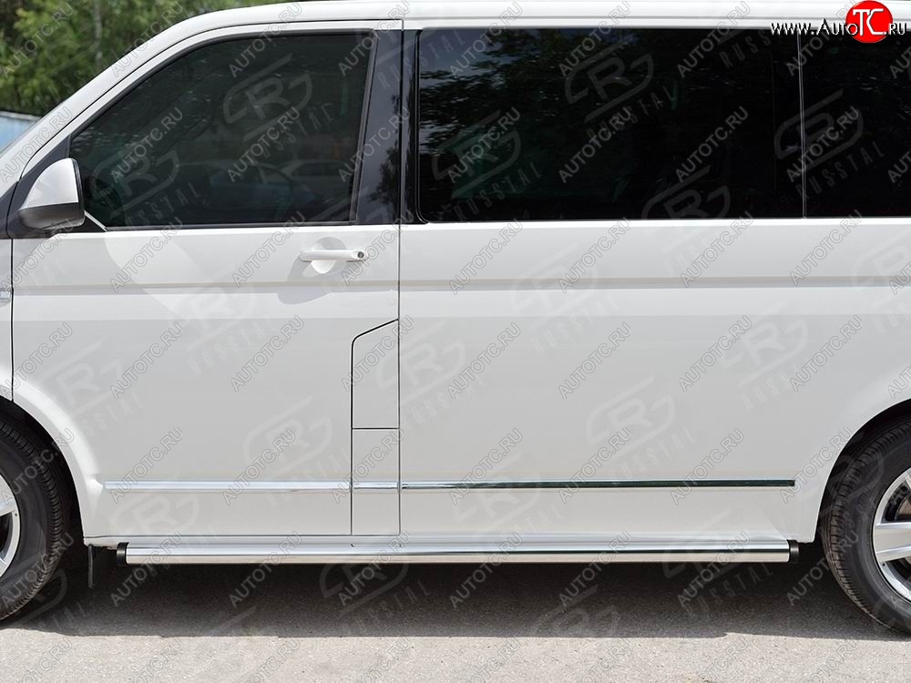 12 749 р. Правая защита порогов SLITKOFF из круглой трубы d63 мм v2 Volkswagen Multivan T6 дорестайлинг (2016-2019)  с доставкой в г. Пермь
