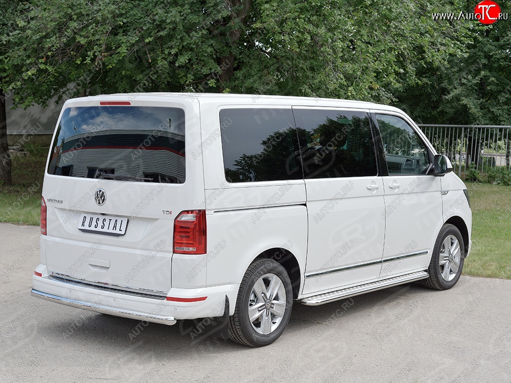 15 799 р. Защита заднего бампера (Ø63 мм, нержавейка, короткая база) SLITKOFF Volkswagen Caravelle T6 дорестайлинг (2015-2019)  с доставкой в г. Пермь
