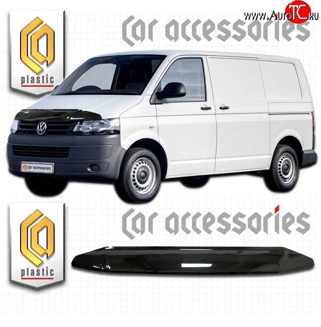 2 799 р. Дефлектор капота CA Plastic Volkswagen Transporter T6 дорестайлинг (2015-2019) (Classic черный, Без надписи)  с доставкой в г. Пермь