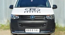 Защита переднего бампера (2 трубы Ø63 и 42 мм (с углами), нержавейка) SLITKOFF Volkswagen Caravelle  T5 - Transporter  T5