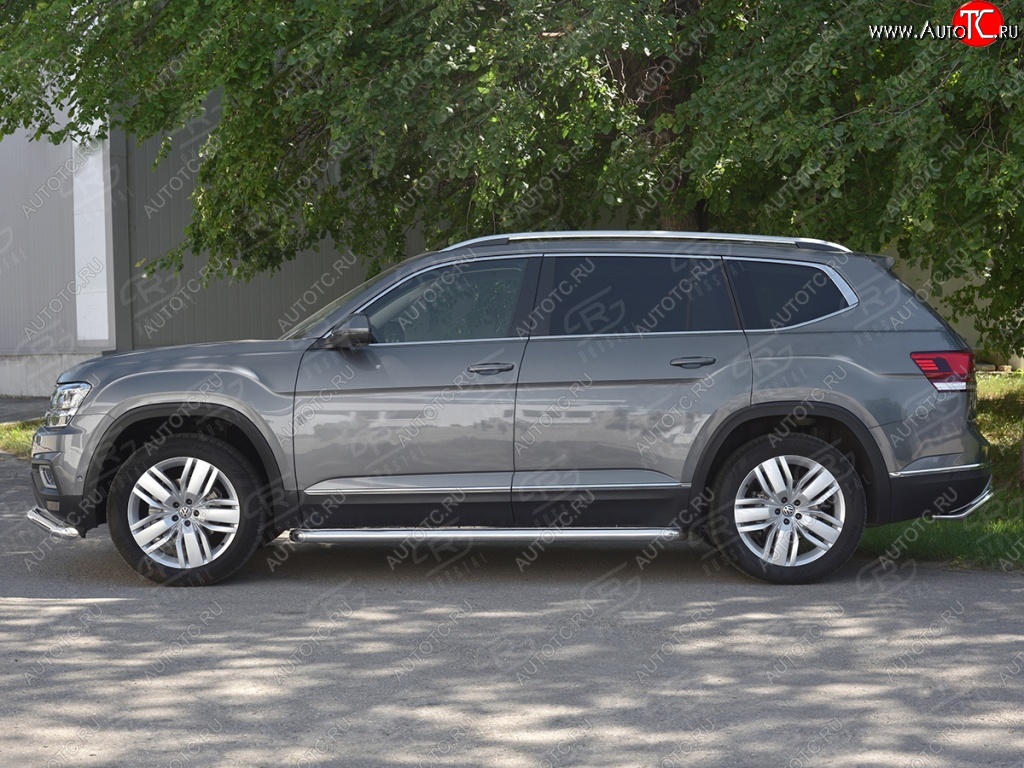 94 999 р. Пороги труба d63 с листом   Russtal Volkswagen Teramont CA1 дорестайлинг (2016-2020) (Лист алюм, проф. нерж)  с доставкой в г. Пермь