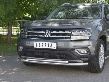 19 999 р. Защита переднего бампера (2 трубы Ø63 и 42 мм, нержавейка) SLITKOFF  Volkswagen Teramont  CA1 (2016-2020) дорестайлинг  с доставкой в г. Пермь. Увеличить фотографию 4