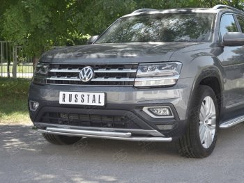 19 599 р. Защита переднего бампера (2 трубы Ø42 мм, нержавейка) SLITKOFF  Volkswagen Teramont  CA1 (2016-2020) дорестайлинг  с доставкой в г. Пермь. Увеличить фотографию 4