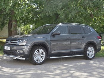 23 999 р. Защита переднего бампера (2 трубы Ø63 и 42 мм, нержавейка) SLITKOFF  Volkswagen Teramont  CA1 (2016-2020) дорестайлинг  с доставкой в г. Пермь. Увеличить фотографию 2