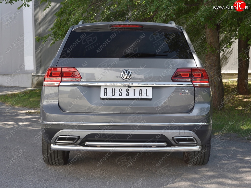 16 999 р. Защита заднего бампера (2 трубы Ø63 и 42 мм, нержавейка) SLITKOFF  Volkswagen Teramont  CA1 (2016-2020) дорестайлинг  с доставкой в г. Пермь