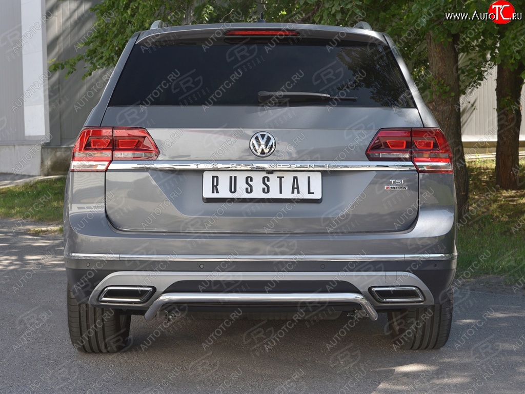 15 249 р. Защита заднего бампера (Ø42 мм волна, нержавейка) SLITKOFF  Volkswagen Teramont  CA1 (2016-2020) дорестайлинг  с доставкой в г. Пермь