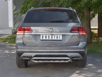 Защита заднего бампера (Ø42 мм, волна+зубы, нержавейка) SLITKOFF Volkswagen Teramont  CA1 (2016-2020) дорестайлинг