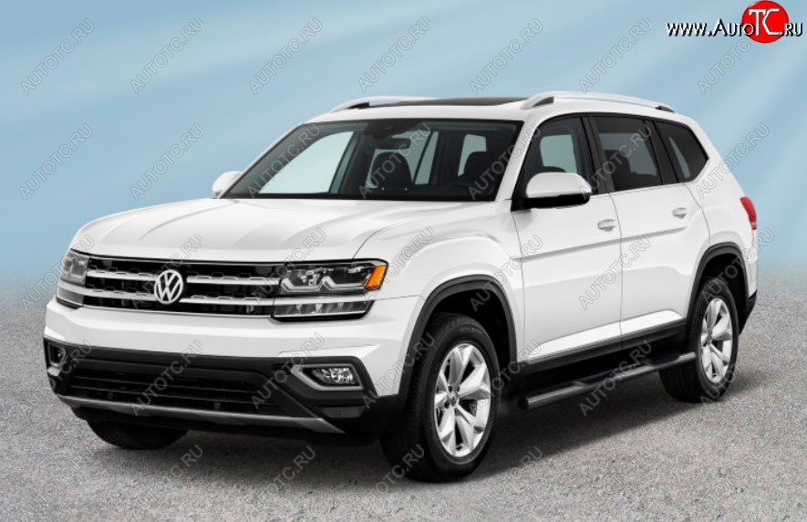 13 699 р. Защита порогов Slitkoff (Ø 76 мм, в проступями)  Volkswagen Teramont  CA1 (2016-2020) дорестайлинг (Сталь с полимерным покрытием. Цвет: серебристый)  с доставкой в г. Пермь