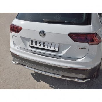 1 479 р. Накладка на задний бампер (лист нерж зеркальный) Russtal Volkswagen Tiguan Mk2 дорестайлинг (2016-2020) (Неокрашенная)  с доставкой в г. Пермь. Увеличить фотографию 3
