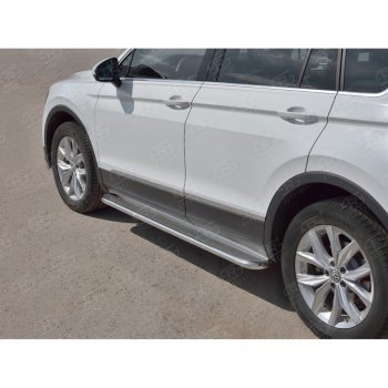 35 549 р. Порожки для ног (труба Ø42) SLITKOFF  Volkswagen Tiguan  Mk2 (2016-2020) дорестайлинг (лист - нержавейка, профиль - нержавейка)  с доставкой в г. Пермь. Увеличить фотографию 3