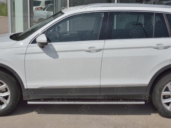 16 649 р. Пороги труба 75х42 овал с проступью Russtal Volkswagen Tiguan Mk2 дорестайлинг (2016-2020)  с доставкой в г. Пермь. Увеличить фотографию 2