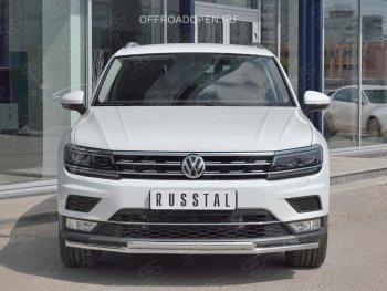 17 399 р. Защита переднего бампера (2 трубы Ø42 мм, нержавейка, NOT OFF ROAD) SLITKOFF  Volkswagen Tiguan  Mk2 (2016-2020) дорестайлинг  с доставкой в г. Пермь. Увеличить фотографию 2