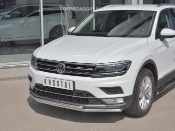 17 399 р. Защита переднего бампера (2 трубы Ø42 мм, нержавейка, NOT OFF ROAD) SLITKOFF  Volkswagen Tiguan  Mk2 (2016-2020) дорестайлинг  с доставкой в г. Пермь. Увеличить фотографию 3