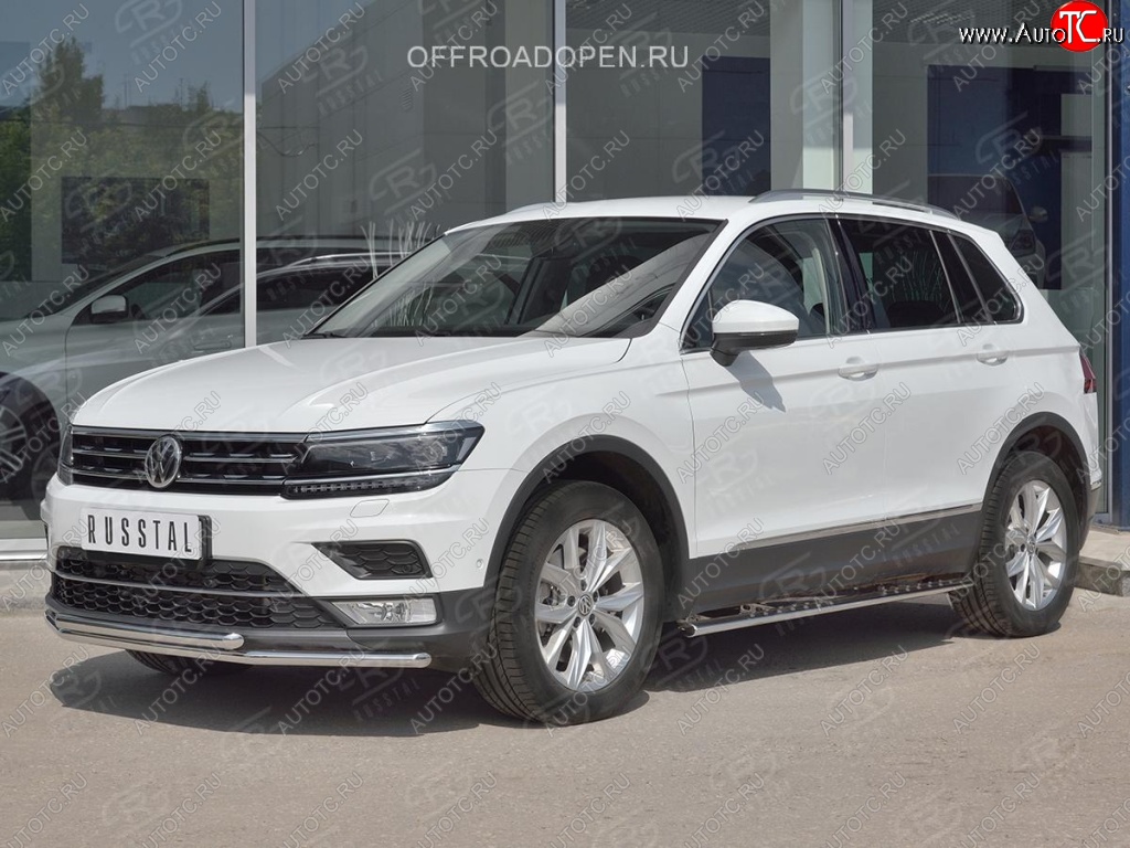 17 399 р. Защита переднего бампера (2 трубы Ø42 мм, нержавейка, NOT OFF ROAD) SLITKOFF  Volkswagen Tiguan  Mk2 (2016-2020) дорестайлинг  с доставкой в г. Пермь