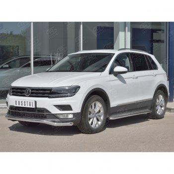 17 649 р. Защита переднего бампера (Ø63 мм волна, нержавейка) SLITKOFF  Volkswagen Tiguan  Mk2 (2016-2020) дорестайлинг  с доставкой в г. Пермь. Увеличить фотографию 3