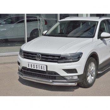 20 349 р. Защита переднего бампера (2 трубы Ø63 и 42 мм, нержавейка) SLITKOFF  Volkswagen Tiguan  Mk2 (2016-2020) дорестайлинг  с доставкой в г. Пермь. Увеличить фотографию 2