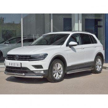 20 349 р. Защита переднего бампера (2 трубы Ø63 и 42 мм, нержавейка) SLITKOFF  Volkswagen Tiguan  Mk2 (2016-2020) дорестайлинг  с доставкой в г. Пермь. Увеличить фотографию 3