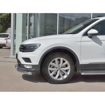 20 349 р. Защита переднего бампера (2 трубы Ø63 и 42 мм, нержавейка) SLITKOFF  Volkswagen Tiguan  Mk2 (2016-2020) дорестайлинг  с доставкой в г. Пермь. Увеличить фотографию 4