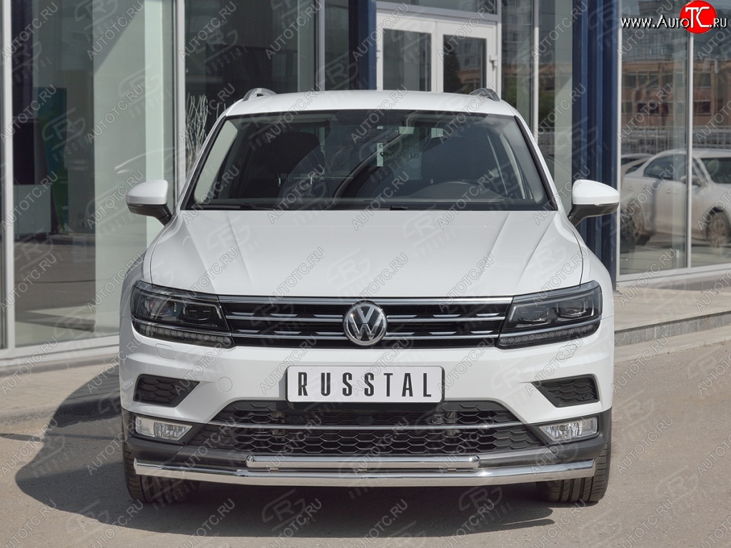 20 349 р. Защита переднего бампера (2 трубы Ø63 и 42 мм, нержавейка) SLITKOFF  Volkswagen Tiguan  Mk2 (2016-2020) дорестайлинг  с доставкой в г. Пермь