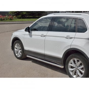 19 999 р. Защита порогов из круглой трубы диаметром 63 мм SLITKOFF v1  Volkswagen Tiguan  Mk2 (2016-2020) дорестайлинг  с доставкой в г. Пермь. Увеличить фотографию 2