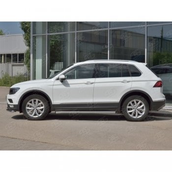 18 799 р.  Защита порогов (Ø63 мм, секции) SLITKOFF  Volkswagen Tiguan  Mk2 (2016-2020) дорестайлинг (Вариант 2 (пластиковые заглушки))  с доставкой в г. Пермь. Увеличить фотографию 2
