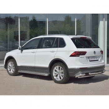 24 999 р. Защита заднего бампера (Ø63/42/63 мм, нержавейка, NOT OFF ROAD) SLITKOFF  Volkswagen Tiguan  Mk2 (2016-2020) дорестайлинг  с доставкой в г. Пермь. Увеличить фотографию 2