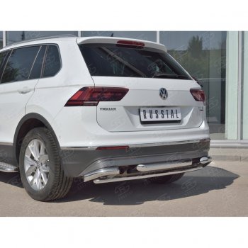 24 999 р. Защита заднего бампера (Ø63/42/63 мм, нержавейка, NOT OFF ROAD) SLITKOFF  Volkswagen Tiguan  Mk2 (2016-2020) дорестайлинг  с доставкой в г. Пермь. Увеличить фотографию 4