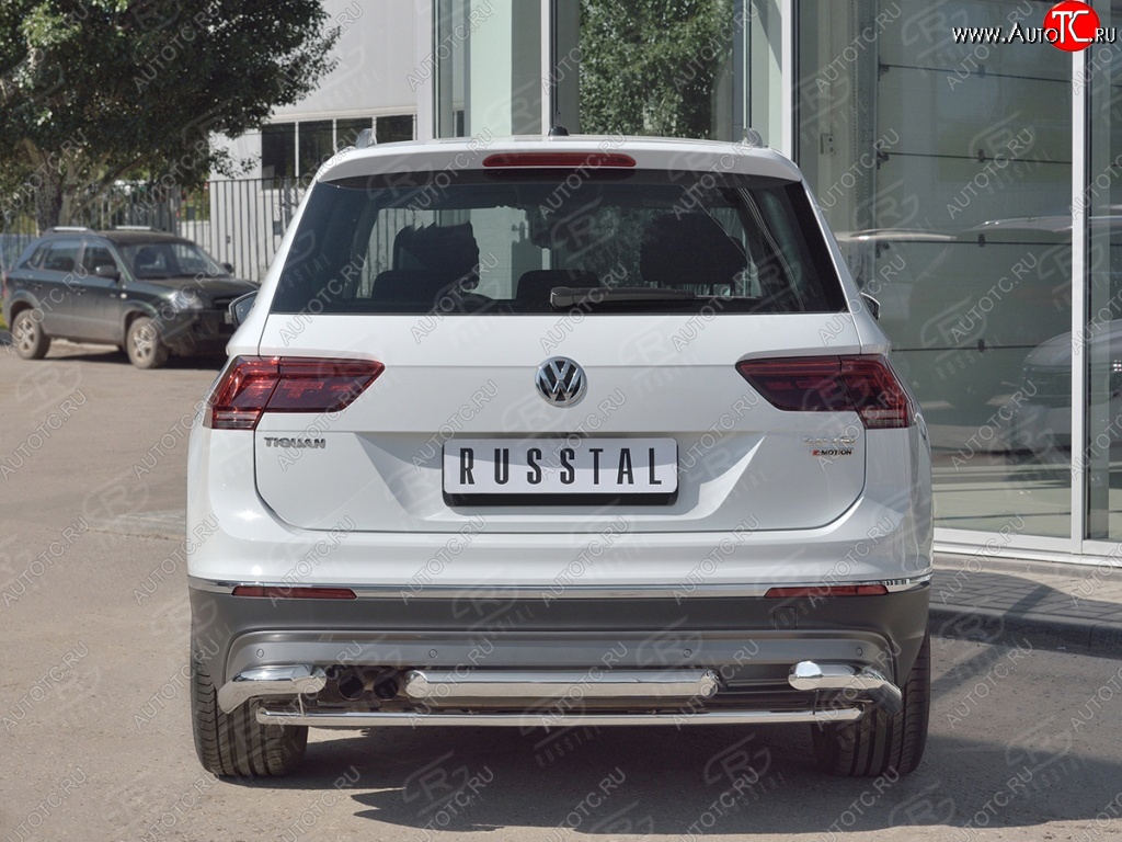 24 999 р. Защита заднего бампера (Ø63/42/63 мм, нержавейка, NOT OFF ROAD) SLITKOFF  Volkswagen Tiguan  Mk2 (2016-2020) дорестайлинг  с доставкой в г. Пермь