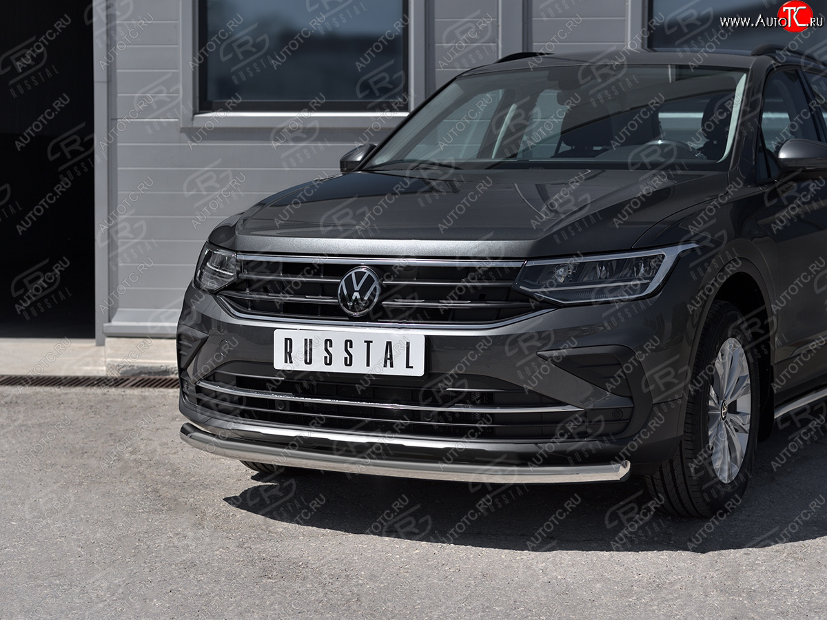 16 599 р. Защита переднего бампера (Ø63 мм, нержавейка, NOT R-LINE) SLITKOFF Volkswagen Tiguan Mk2 рестайлинг (2020-2022)  с доставкой в г. Пермь