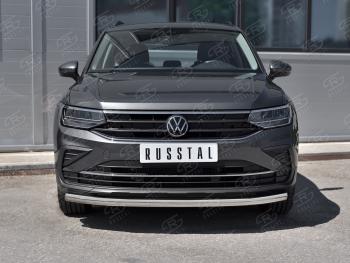 16 599 р. Защита переднего бампера (Ø63 мм, нержавейка, NOT R-LINE) SLITKOFF Volkswagen Tiguan Mk2 рестайлинг (2020-2022)  с доставкой в г. Пермь. Увеличить фотографию 2