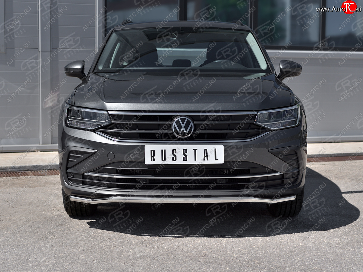 16 299 р. Защита переднего бампера (Ø42 мм волна, нержавейка, NOT R-LINE) SLITKOFF Volkswagen Tiguan Mk2 рестайлинг (2020-2022)  с доставкой в г. Пермь