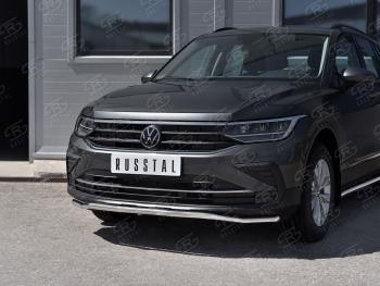 16 299 р. Защита переднего бампера (Ø42 мм волна, нержавейка, NOT R-LINE) SLITKOFF Volkswagen Tiguan Mk2 рестайлинг (2020-2022)  с доставкой в г. Пермь. Увеличить фотографию 3