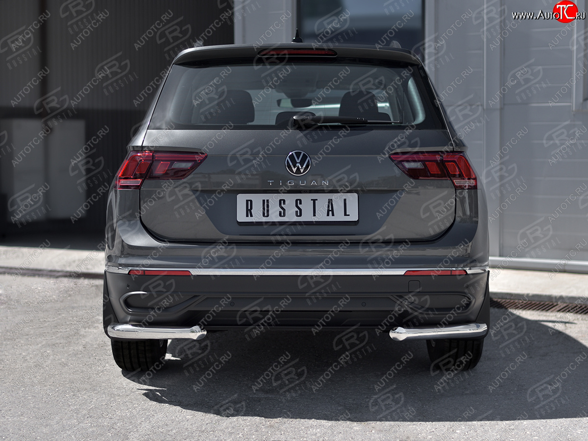 14 649 р. Защита заднего бампера (Ø63 мм уголки, нержавейка, NOT R-LINE) SLITKOFF  Volkswagen Tiguan  Mk2 (2020-2022) рестайлинг (полированная нержавейка)  с доставкой в г. Пермь
