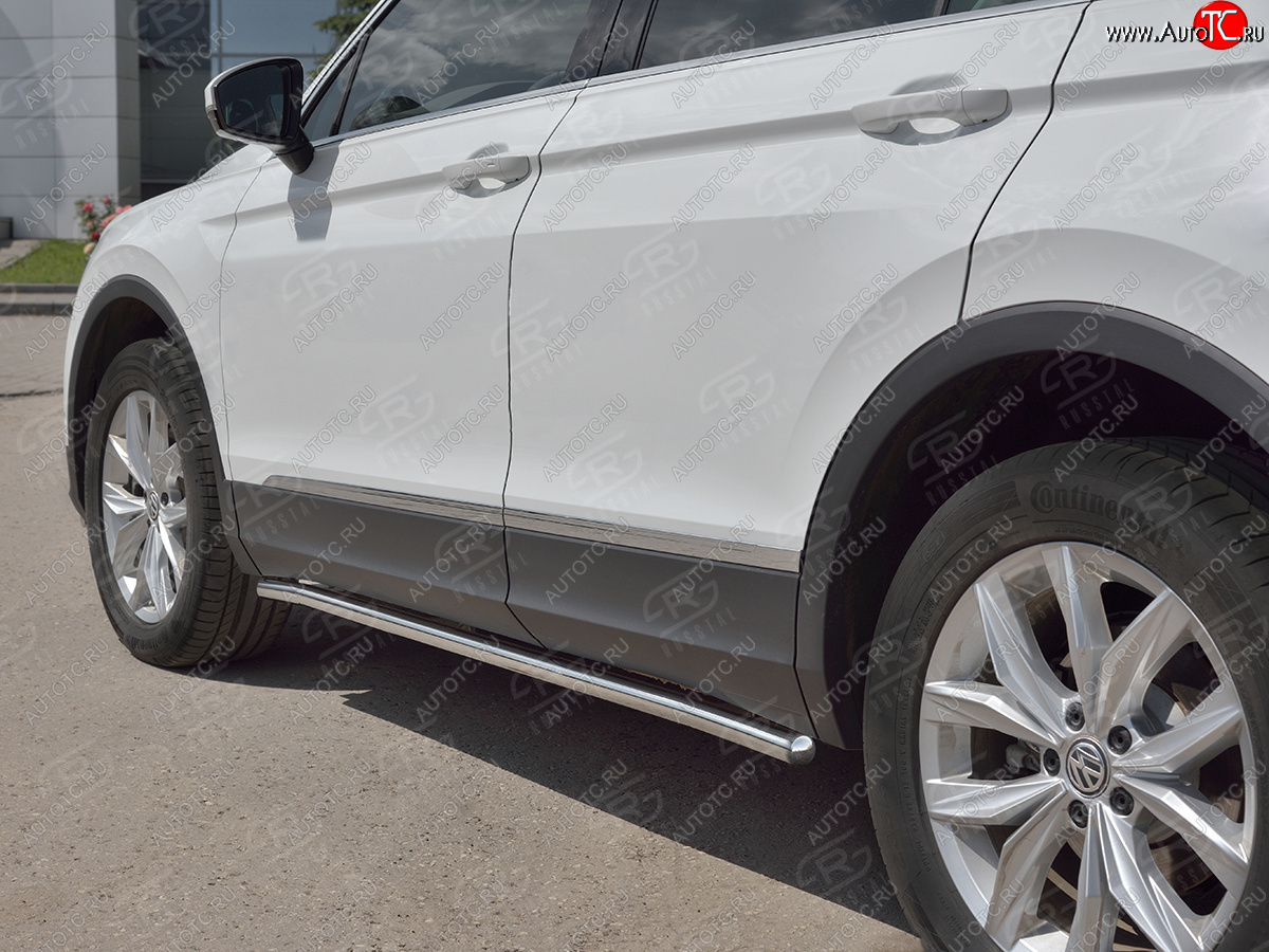 17 299 р. Защита порогов (Ø42 мм, NOT R-LINE) SLITKOFF  Volkswagen Tiguan  Mk2 (2020-2022) рестайлинг (торцы с пластиковыми заглушками, полированная нержавейка)  с доставкой в г. Пермь
