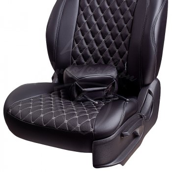 13 949 р. Чехлы для сидений Lord Autofashion Байрон (комплектация со столом, экокожа, 60/40, 3 Г-образных подголовника)  Volkswagen Tiguan  NF (2006-2017) дорестайлинг, рестайлинг (Черный, вставка черная, строчка серая)  с доставкой в г. Пермь. Увеличить фотографию 3