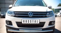 Защита переднего бампера (2 трубыØ63 и 42 мм, нержавейка) SLITKOFF Volkswagen Tiguan  NF (2011-2017) рестайлинг