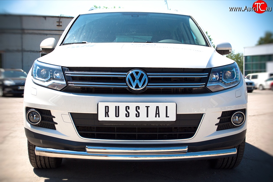15 249 р. Защита переднего бампера (2 трубыØ63 и 42 мм, нержавейка) SLITKOFF  Volkswagen Tiguan  NF (2011-2017) рестайлинг  с доставкой в г. Пермь
