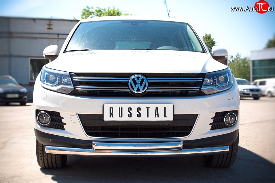 18 449 р. Защита переднего бампера (2 трубыØ63 мм, нержавейка) SLITKOFF  Volkswagen Tiguan  NF (2011-2017) рестайлинг  с доставкой в г. Пермь