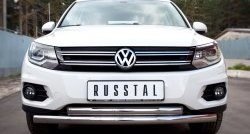 Двойная защита переднего бампера из труб диаметром по 63 мм (Track & Field) SLITKOFF Volkswagen Tiguan  NF (2011-2017) рестайлинг