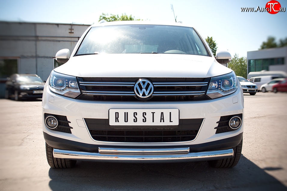 15 999 р. Защита переднего бампера (2 трубыØ76 и 42 мм, нержавейка) SLITKOFF Volkswagen Tiguan NF рестайлинг (2011-2017)  с доставкой в г. Пермь